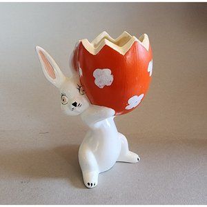 Vintage Ceramic Easter Bunny Rabbit Holding Egg Figurine